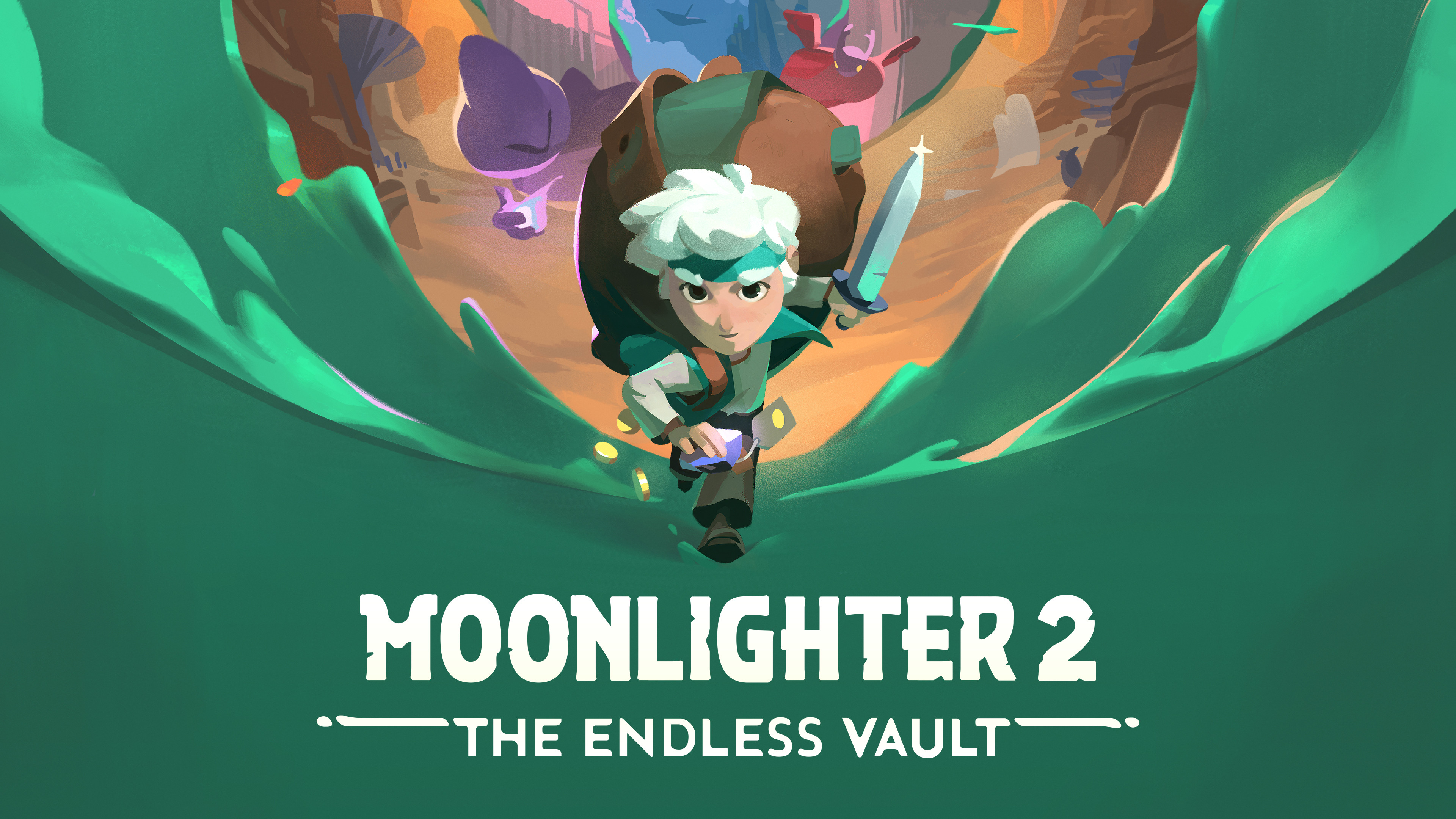 Will runs through a colorful dungeon portal in official Moonlighter 2 key art